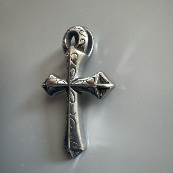 Mens Large Silver Ankh Cross Symbol Of Life Stainless Steel Pendant Necklace - Picture 2 of 6